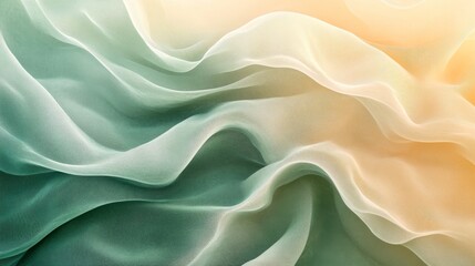 Fototapeta premium Flowing fabric texture displays gradients of green and yellow hues