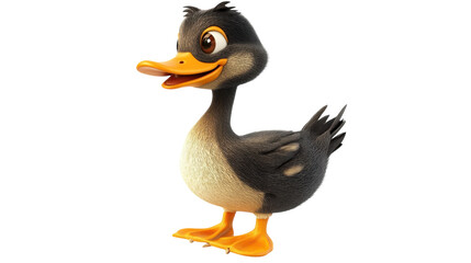 Obraz premium Cartoon duck character with a cheerful expression standing confidently on a white background