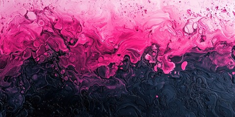Black and pink liquid abstract background with splashes of paint