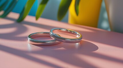 Collection of sterling silver rings displayed elegantly with soft shadow and colorful background. Concept showcases collection of sterling silver rings enhancing beauty and style