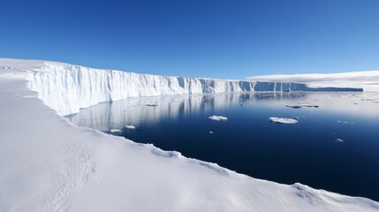 Antarctic Glacier Ice Face Reflecting on Calm Water
