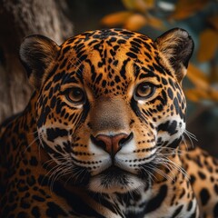 Obraz premium Close-Up Portrait of a Majestic Jaguar in Natural Habitat