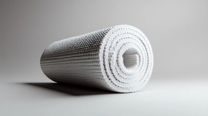 "A sleek, modern yoga mat, rolled up, professional lighting,