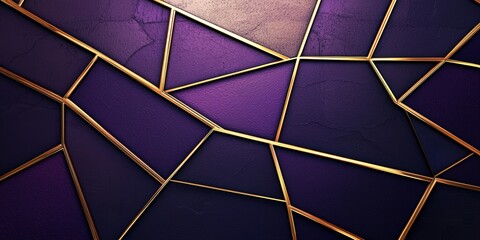 Geometric luxurious textured background with golden lines and a purple color.