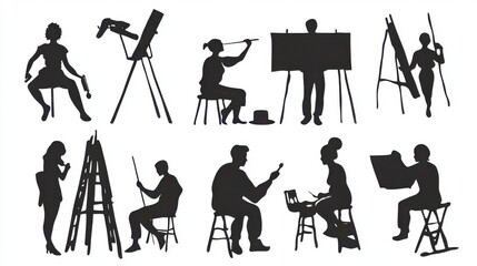 silhouettes of artist drawing