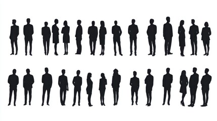 silhouette of a man , ladies work as businessman , stand with different reaction while in talking and chatting