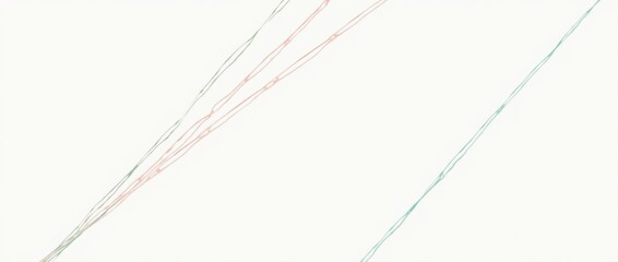 A minimalist white background with thin, intersecting lines in shades of coral and teal. The design is clean and modern, with a subtle pop of color