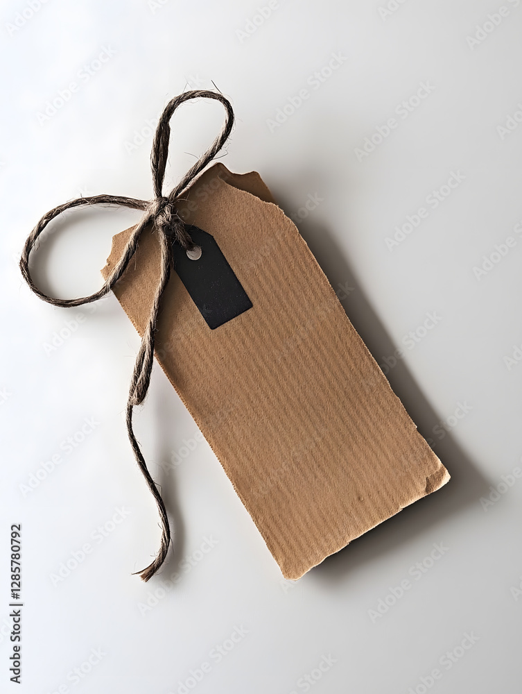 Poster Recycled Brown Paper Tag with Rustic String on White Background for Eco-Friendly Branding : Generative AI