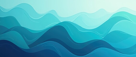 An abstract background with flowing wave-like patterns in shades of deep ocean blue and seafoam green. The design is fluid and dynamic