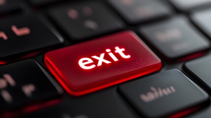 Bright Red Exit Key on Dark Keyboard Close-Up for Technology Themes