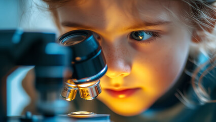 Curious Child Exploring Science Through a Microscope – A Passion for Discovery
