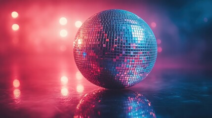 Obraz premium Disco ball reflecting vibrant lights in smoky nightclub