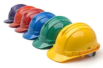 Colorful Hard Hats in a Row for Construction and Safety Purposes