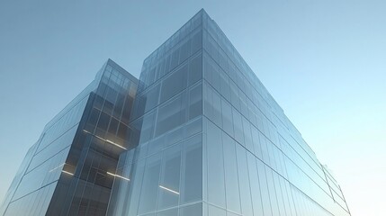 Modern glass building sunrise city skyline architecture