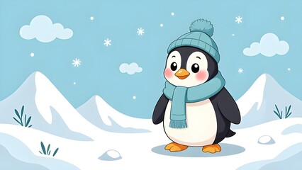 Naklejka premium Snow cute little penguin