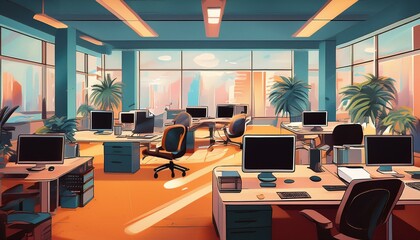Naklejka premium Open space offiice, computers