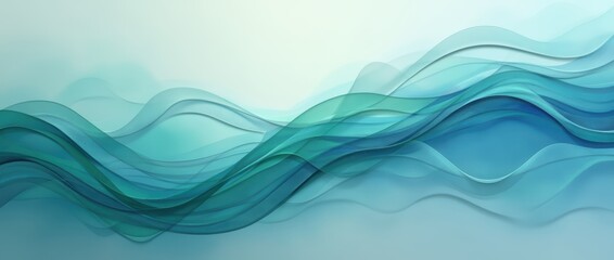 An abstract artwork featuring flowing, curved lines in shades of blue and green. The lines intertwine and create a sense of continuous movement and energy