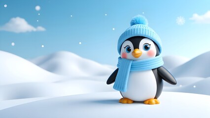 Snow cute little penguin
