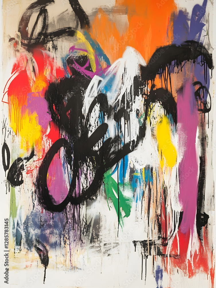Fototapete abstract vibrant colorful expressionist painting with dynamic brush strokes on canvas : generative a