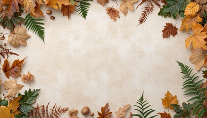 Obraz premium Autumn leaves frame on light beige background