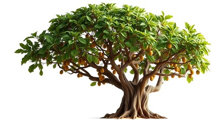 Obraz premium Beautiful Sacred Fig Tree, White Background, AI Image