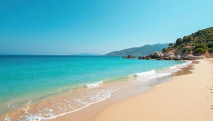 Aegina's serene Marathonas beach; turquoise waters, golden sand , perfect, scenery, landscape