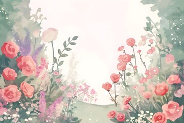 Watercolor flowers background, generation AI 
