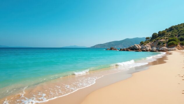 Aegina's serene Marathonas beach; turquoise waters, golden sand , perfect, scenery, landscape