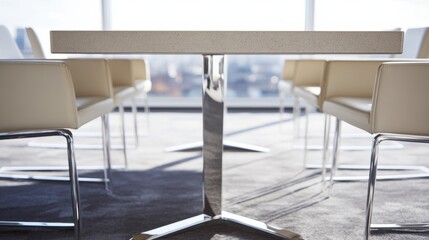 Industrial style dining table with concrete top and steel legs creates a striking urban loft ambiance