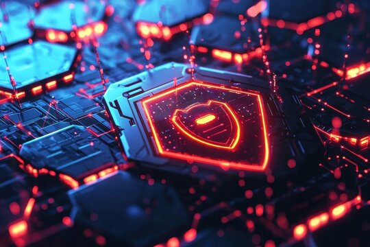 High-tech quantum security chip with encrypted digital interface - Powered by Adobe