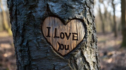 Fototapeta premium A Heartfelt Carving: I Love You Engraved on a Tree, Embracing Nature's Beauty and Everlasting Romance