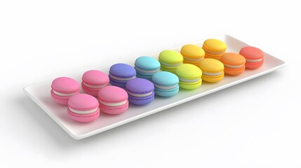 Colorful Macarons Arrangement on White Plate Isolated on Background