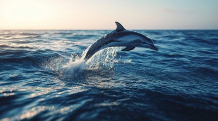 Obraz premium Majestic dolphin leaps ocean sunrise (1)
