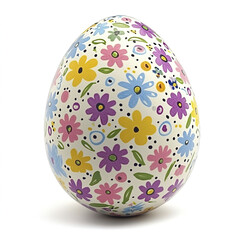 Colorful Easter egg with floral patterns on white background