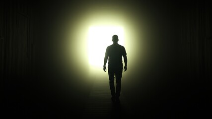 Obraz premium Dark room silhouette approaching light