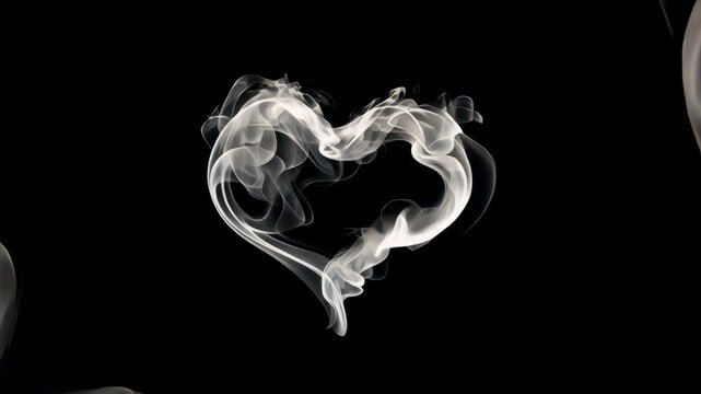 Ethereal heart-shaped smoke art overlay transparent 4K video, alpha channel, ProRes 4444