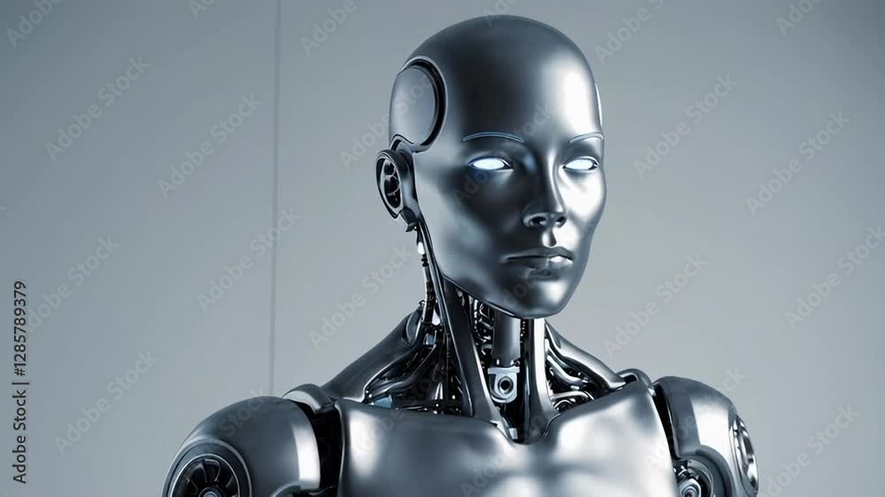 Aufkleber sophisticated humanoid robot revealing intricate technological design, glowing eyes softly illuminat