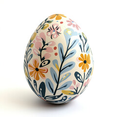 Colorful Easter egg with floral patterns on white background