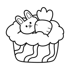cup cake with bunny carrot doodle outline
