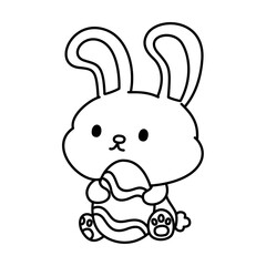 Little bunny hugs Easter egg doodle outline
