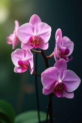 Obraz premium Delicate orchid branches, vibrant blooms unfurling , leaves, botanical, flora