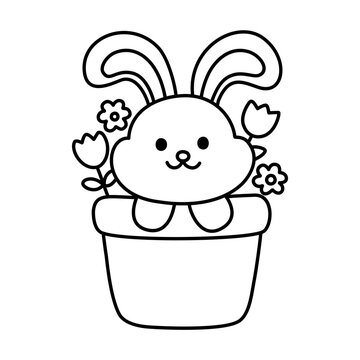 recommend clip art: Rabbit in a plant pot doodle outline