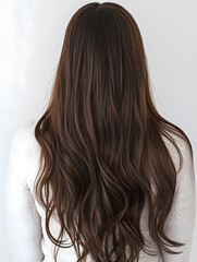 Naklejka premium Back View of Woman with Long Sleek Brown Hair in Soft Lighting : Generative AI