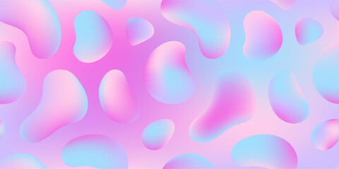 Seamless pattern with holographic gradient spots. Iridescent soft colors. Liquid neon forms. Fluid shapes set. Color gradient shapes, abstract colors blend mesh with soft light. Banner with copy space © Lyona