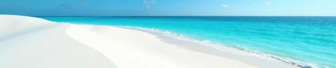 Obraz premium Gleaming white dunes meet turquoise sea, pristine beach , bright, coast, travel