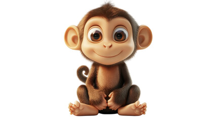 Obraz premium Cute cartoon monkey sitting happily with a friendly expression and big eyes in a playful pose