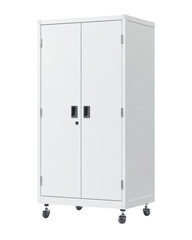 White storage cabinet with wheels