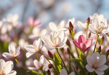 Fototapeta premium A Colorful and Dreamy Spring Landscape: Rich Colors and Natural Lighting in a Soft Atmosphere