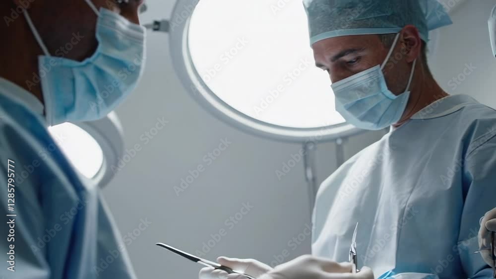 Poster skilled surgical team performing delicate medical procedure using advanced technology in sterile ope