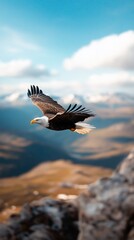 Eagle soaring, mountain backdrop, freedom